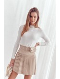 Pleated skirt made of eco-leather, light beige 7965 - Online store - Boutique